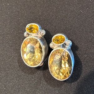 Topaz Citrine Sterling Clip Earrings